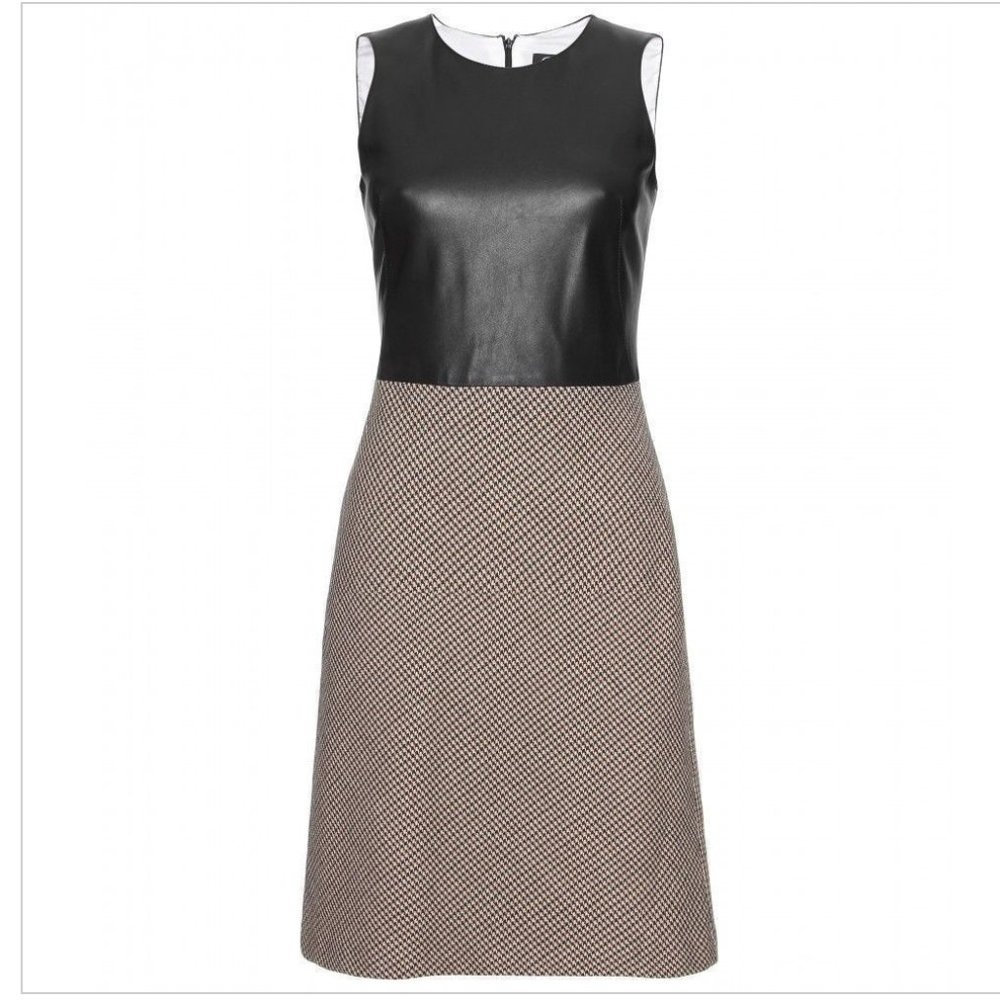 Sophisticated Elegance: Alexander McQueen Leather Houndstooth Dress